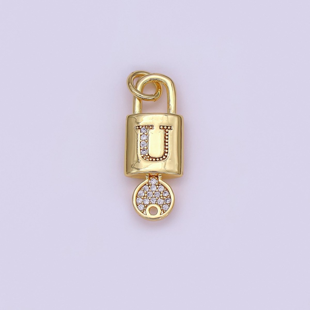24K Gold Filled Initial Letter Micro Paved Padlock Key Charm | AF014 - AF026