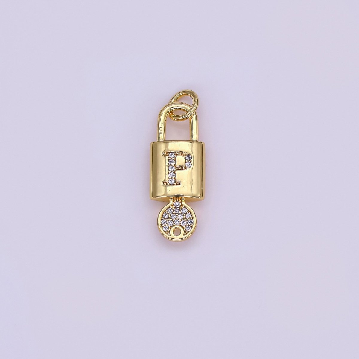 24K Gold Filled Initial Letter Micro Paved Padlock Key Charm | AF014 - AF026
