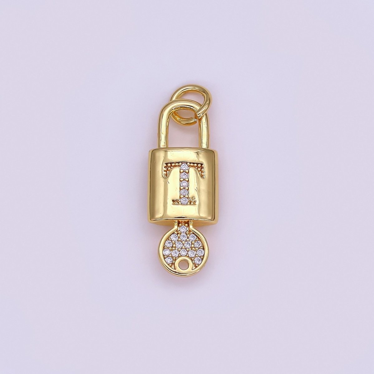 24K Gold Filled Initial Letter Micro Paved Padlock Key Charm | AF014 - AF026