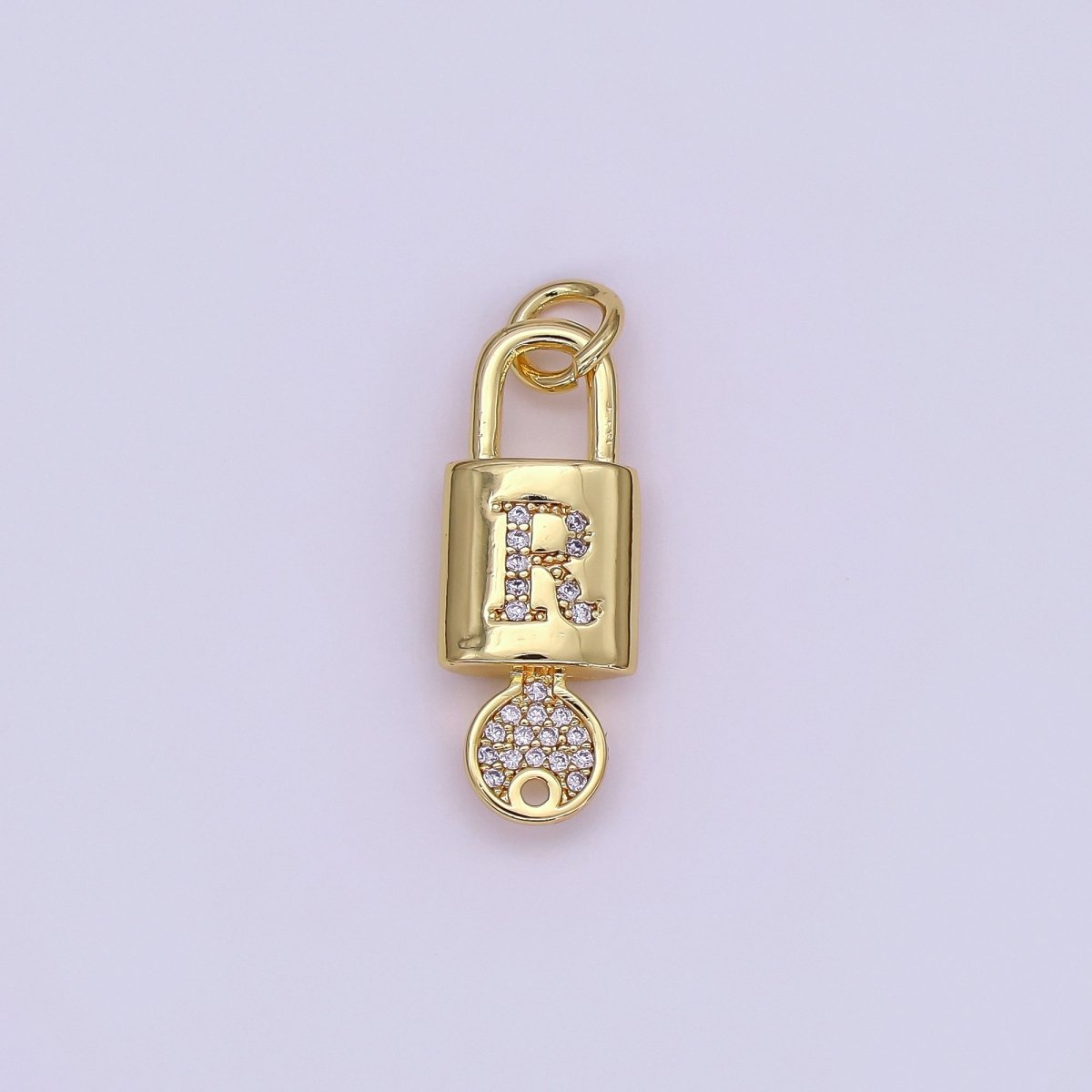 24K Gold Filled Initial Letter Micro Paved Padlock Key Charm | AF014 - AF026