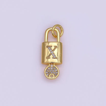 24K Gold Filled Initial Letter Micro Paved Padlock Key Charm | AF014 - AF026