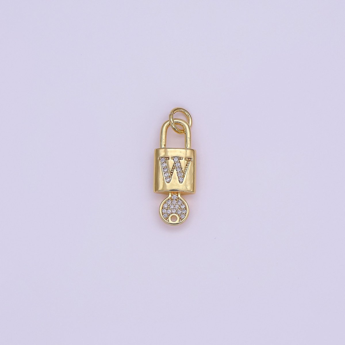 24K Gold Filled Initial Letter Micro Paved Padlock Key Charm | AF014 - AF026