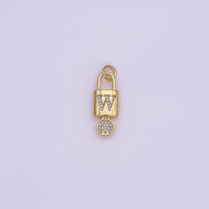24K Gold Filled Initial Letter Micro Paved Padlock Key Charm | AF014 - AF026