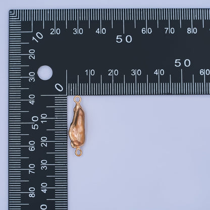 24K Gold Filled Iridescent Baroque Biwa Freshwater Pearl Connector | P1944