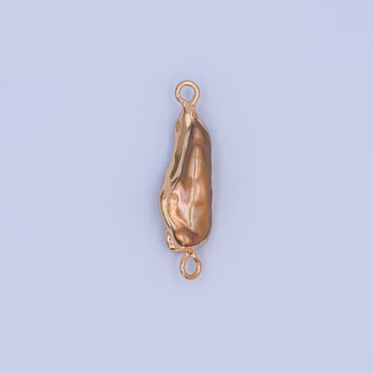 24K Gold Filled Iridescent Baroque Biwa Freshwater Pearl Connector | P1944
