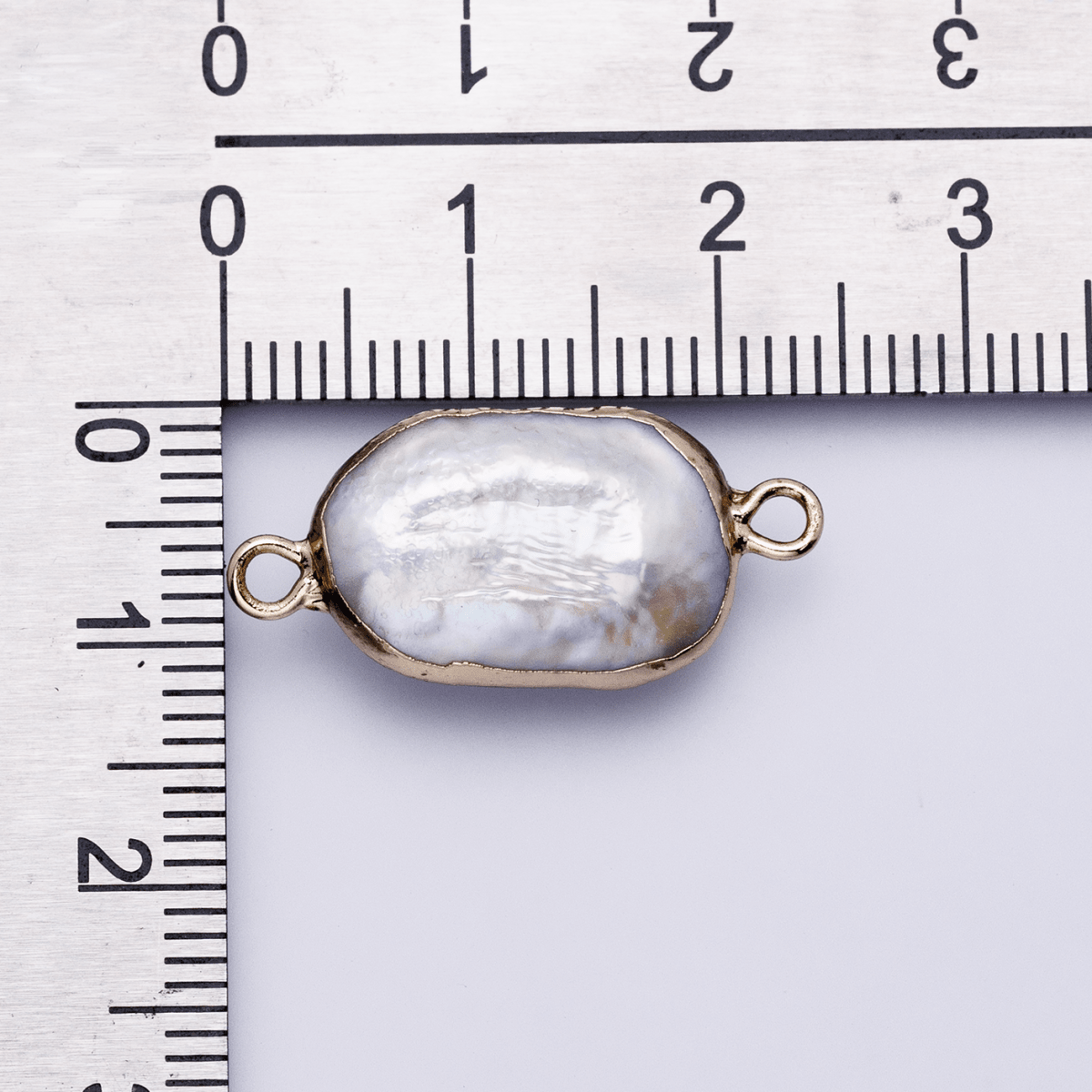 24K Gold Filled Iridescent Pastel Rectangular Biwa Freshwater Pearl Connector | P1945