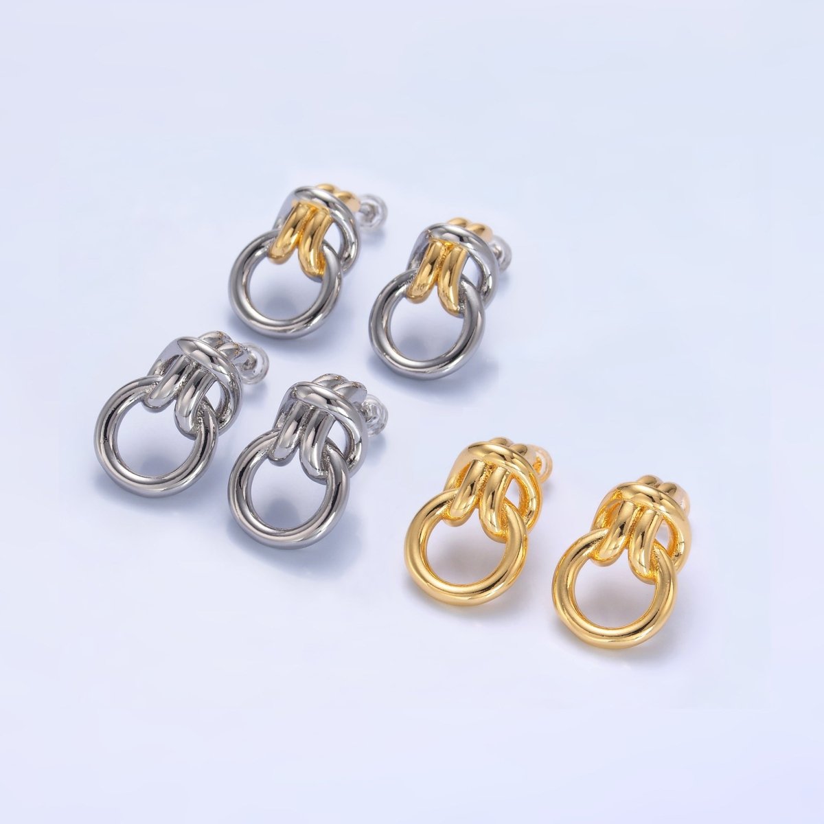 24K Gold Filled Knot Doorknocker Drop Stud Earrings in Gold, Silver &amp; Mixed Metal | AB865-AB867