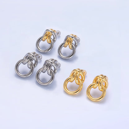 24K Gold Filled Knot Doorknocker Drop Stud Earrings in Gold, Silver &amp; Mixed Metal | AB865-AB867