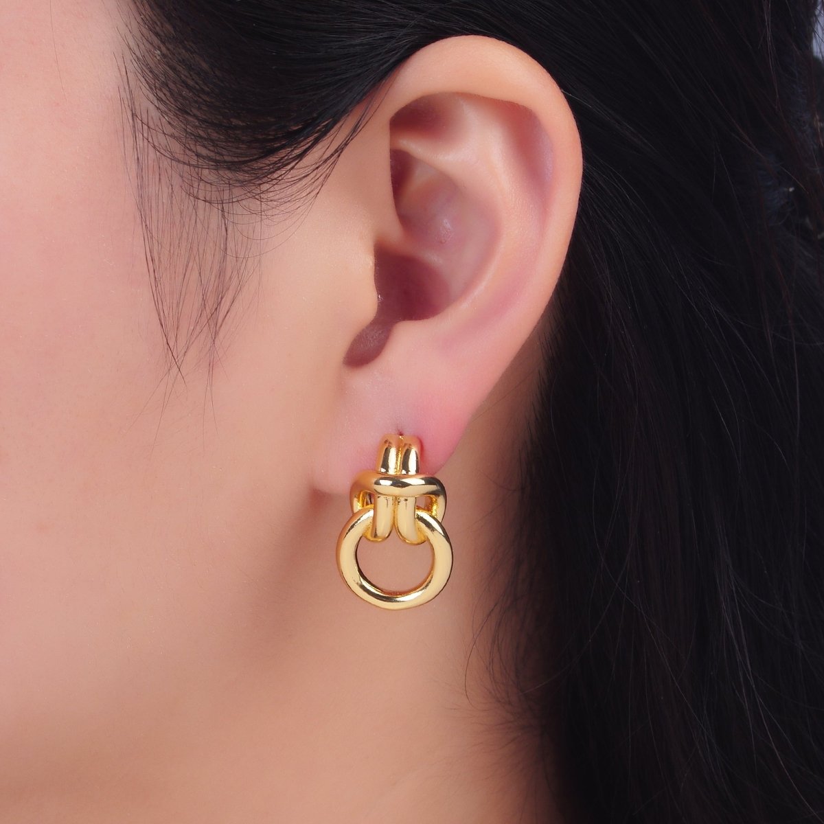 24K Gold Filled Knot Doorknocker Drop Stud Earrings in Gold, Silver &amp; Mixed Metal | AB865-AB867