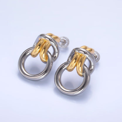 24K Gold Filled Knot Doorknocker Drop Stud Earrings in Gold, Silver &amp; Mixed Metal | AB865-AB867