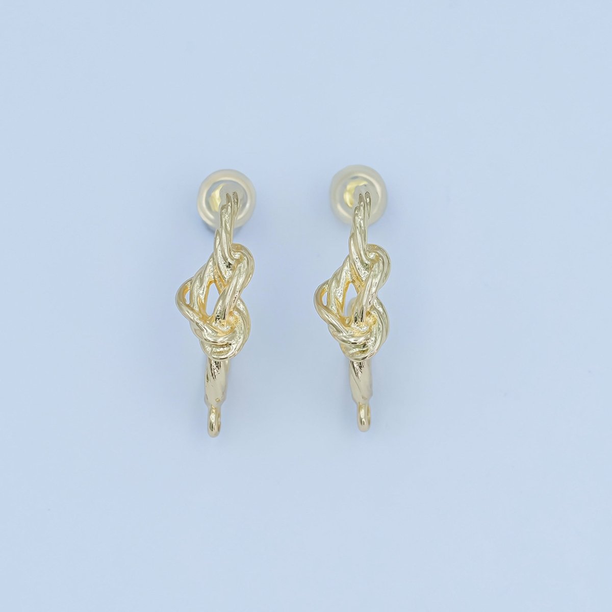 24K Gold Filled Knot Foil J-Shaped Hoop Drop Earring Findings | Z1133