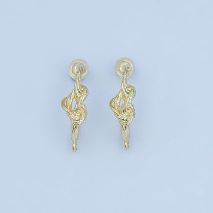 24K Gold Filled Knot Foil J-Shaped Hoop Drop Earring Findings | Z1133
