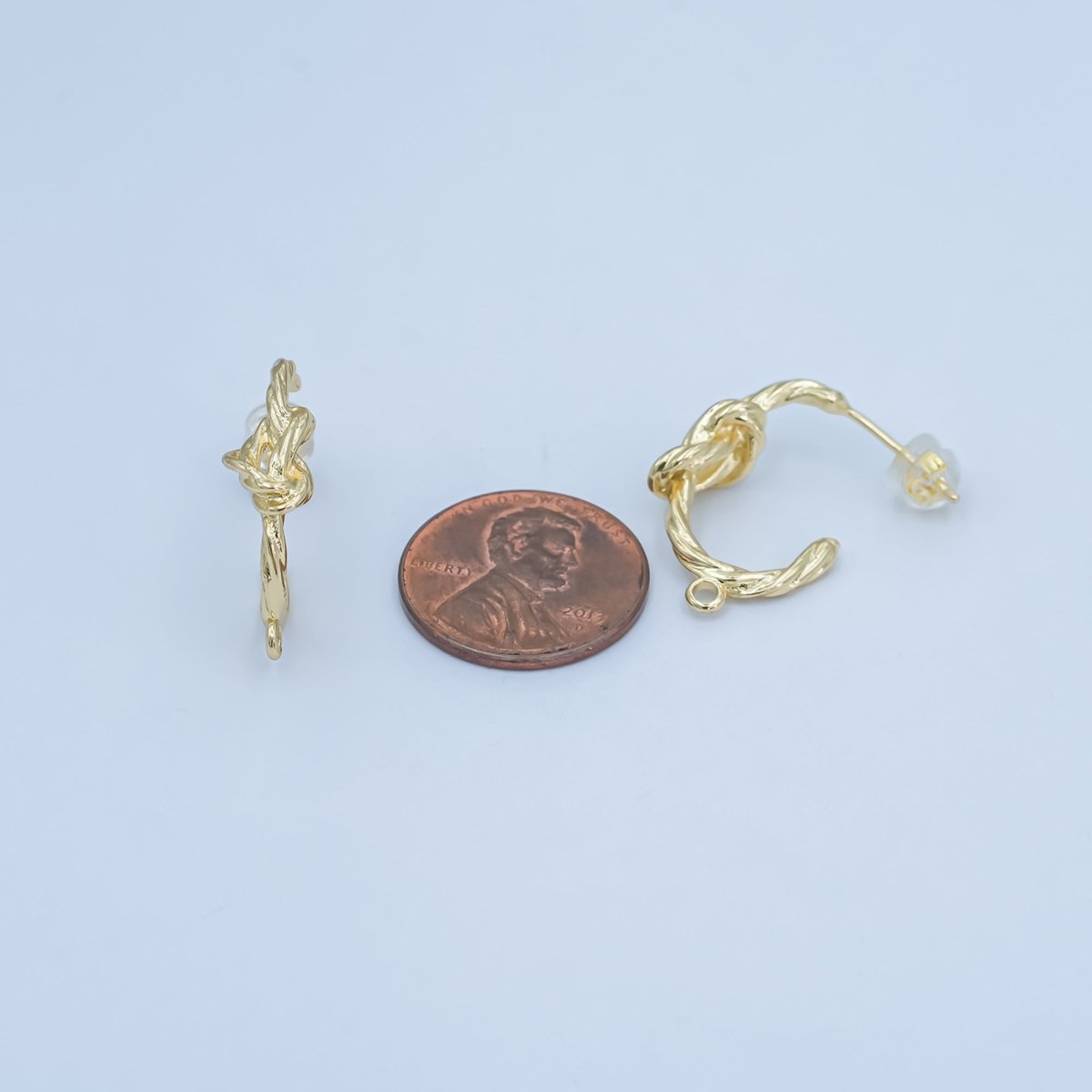 24K Gold Filled Knot Foil J-Shaped Hoop Drop Earring Findings | Z1133