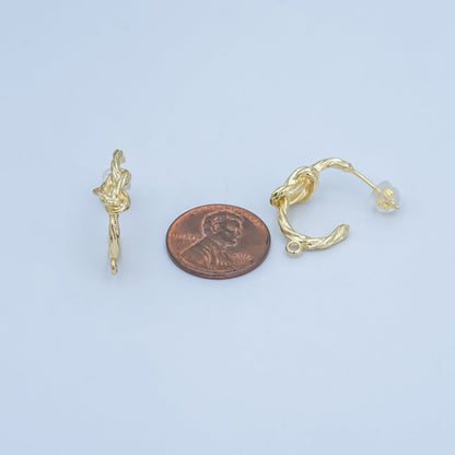 24K Gold Filled Knot Foil J-Shaped Hoop Drop Earring Findings | Z1133