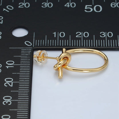 24K Gold Filled Knot Oblong Drop Stud Earrings | K178