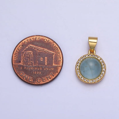 24K Gold Filled Labradorite, Blue Agate, Aventurine, Amethyst, Rose Quartz Micro Paved CZ Round Pendant | AA189 - AA193