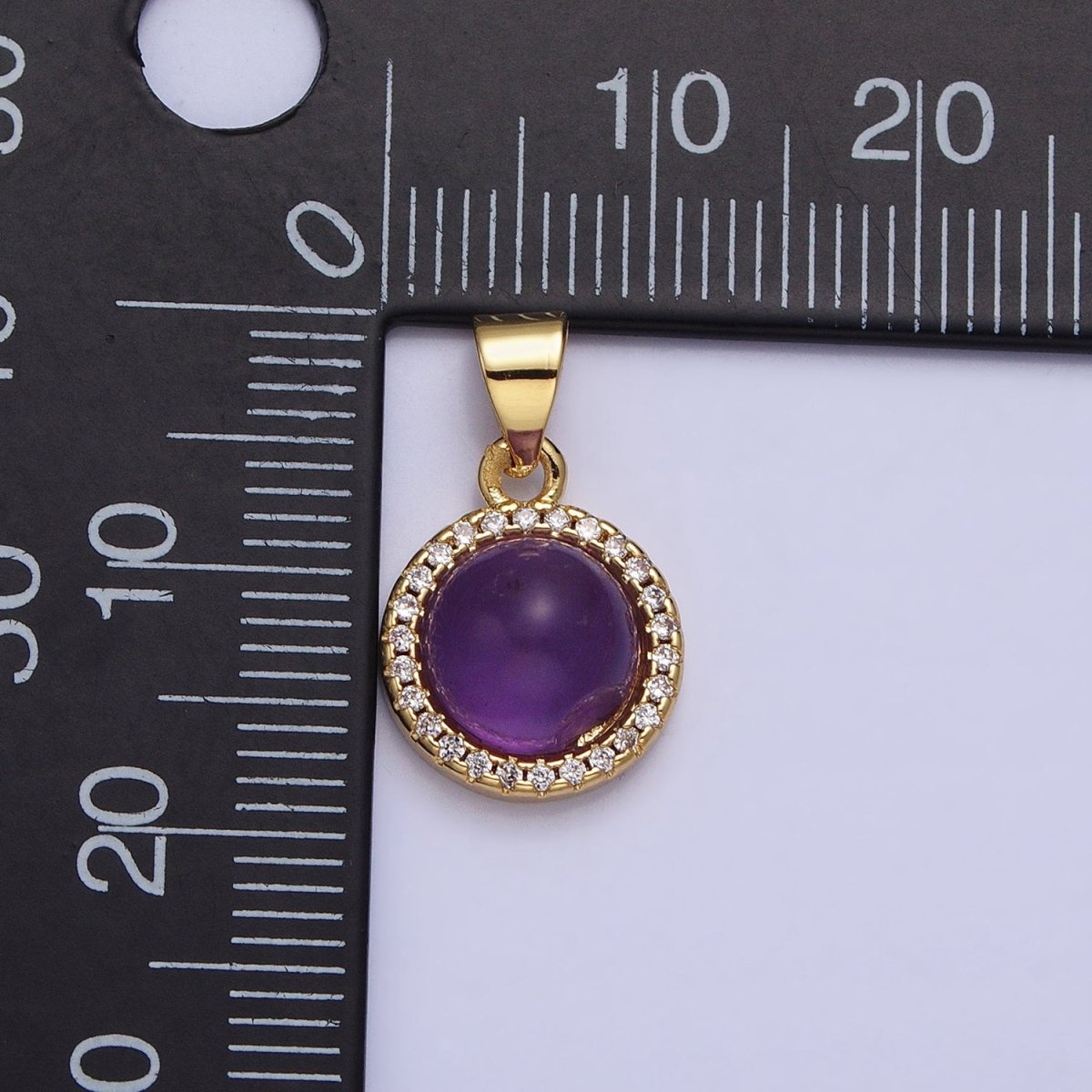 24K Gold Filled Labradorite, Blue Agate, Aventurine, Amethyst, Rose Quartz Micro Paved CZ Round Pendant | AA189 - AA193