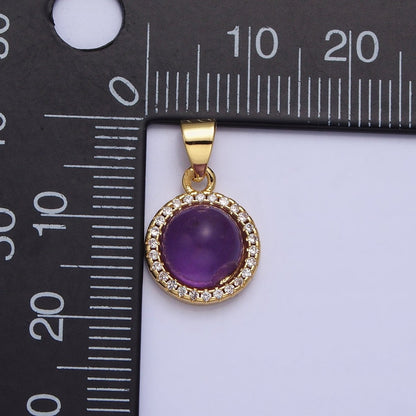 24K Gold Filled Labradorite, Blue Agate, Aventurine, Amethyst, Rose Quartz Micro Paved CZ Round Pendant | AA189 - AA193