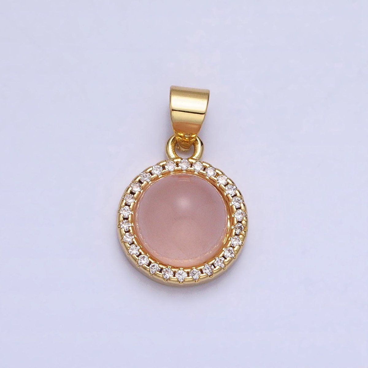24K Gold Filled Labradorite, Blue Agate, Aventurine, Amethyst, Rose Quartz Micro Paved CZ Round Pendant | AA189 - AA193
