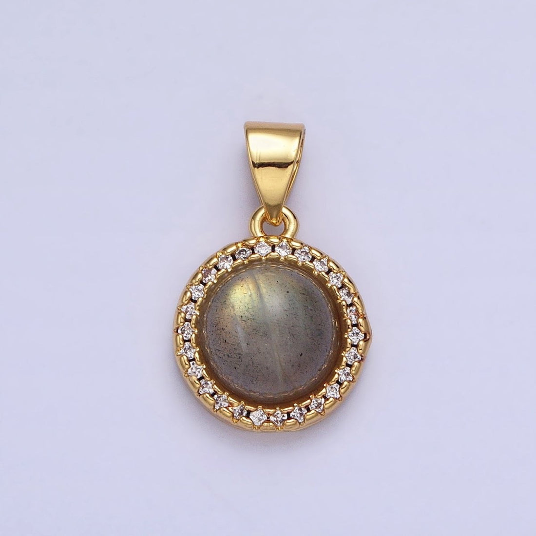 24K Gold Filled Labradorite, Blue Agate, Aventurine, Amethyst, Rose Quartz Micro Paved CZ Round Pendant | AA189 - AA193