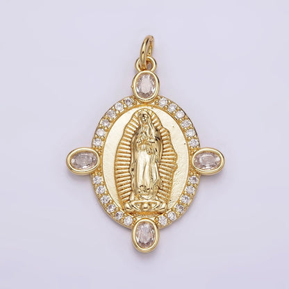 24K Gold Filled Lady Guadalupe Mother Mary Micro Paved Oval CZ Charm | N990