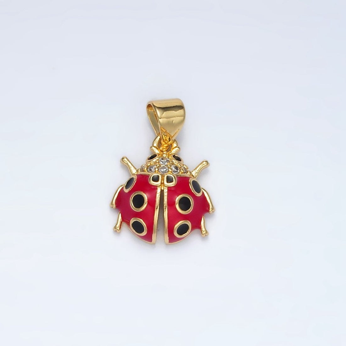 24K Gold Filled Ladybug Micro Paved CZ Enamel Pendant | AH180