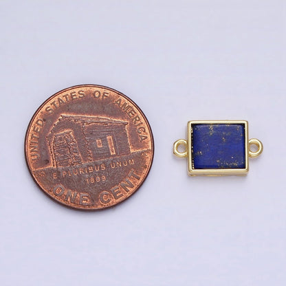 24K Gold Filled Lapis Lazuli Natural Gemstone Flat Rectangular Connector | Y-792