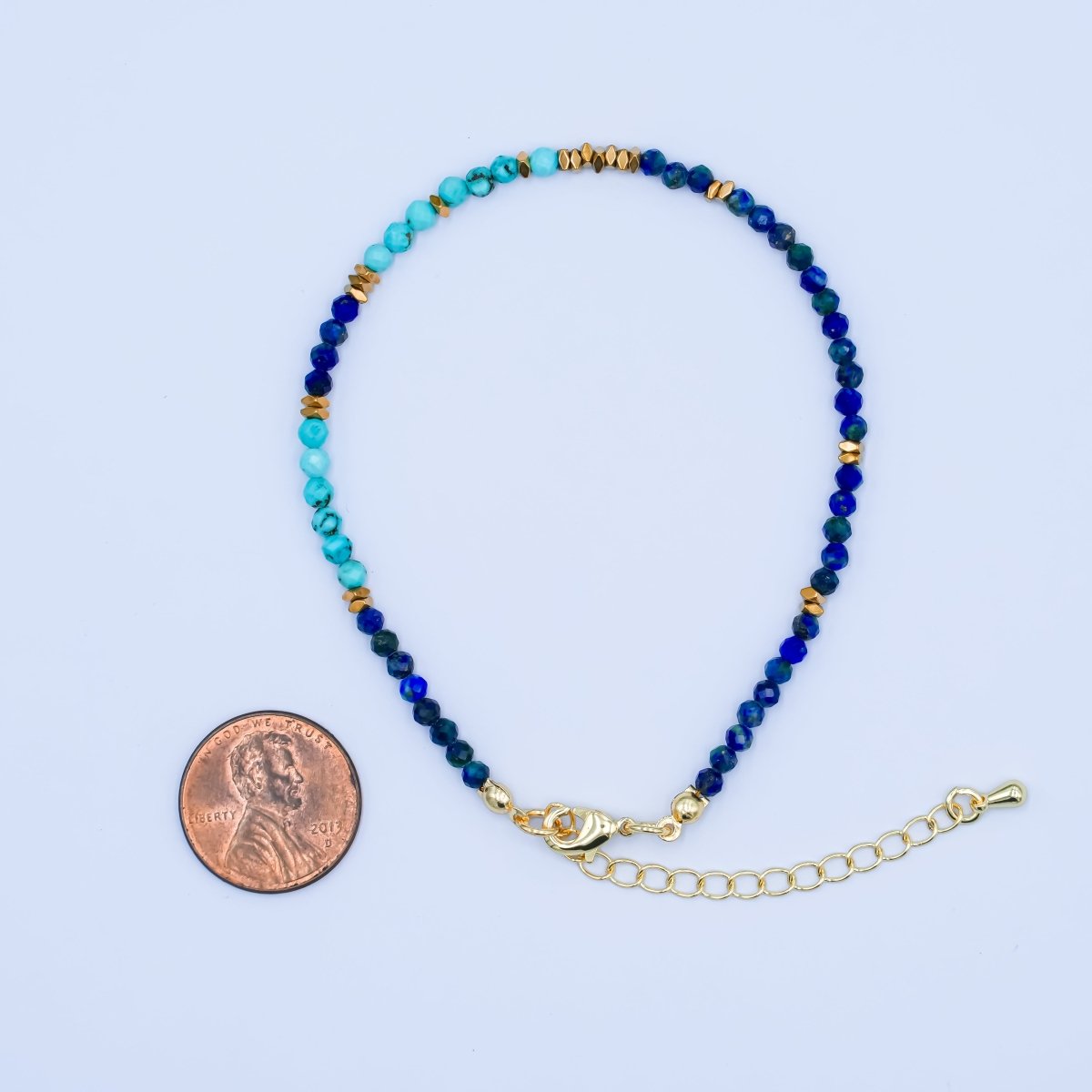 24K Gold Filled Lapis Lazuli Turquoise Gemstone 7.5 Inch Bracelet | WA-2884