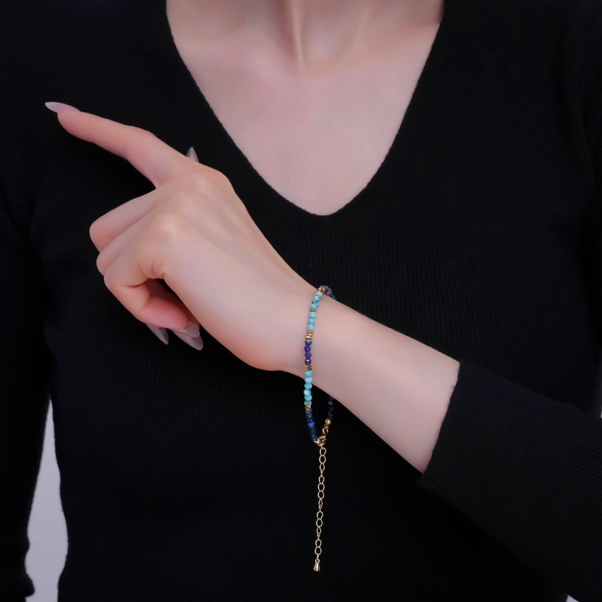 24K Gold Filled Lapis Lazuli Turquoise Gemstone 7.5 Inch Bracelet | WA-2884