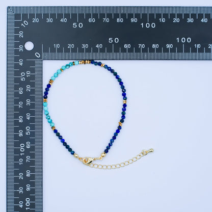 24K Gold Filled Lapis Lazuli Turquoise Gemstone 7.5 Inch Bracelet | WA-2884