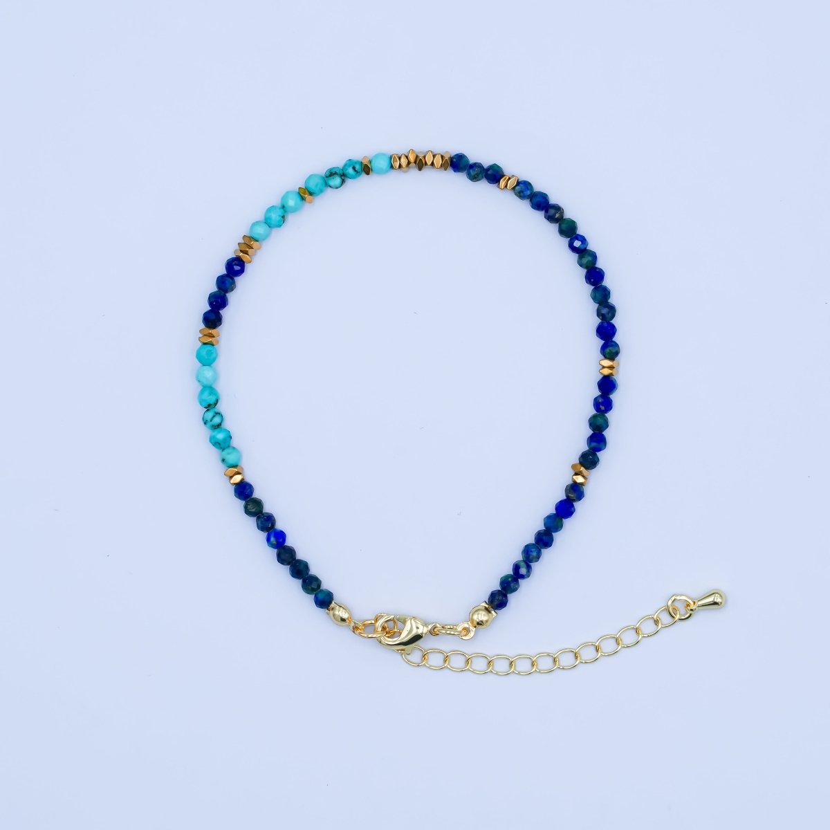 24K Gold Filled Lapis Lazuli Turquoise Gemstone 7.5 Inch Bracelet | WA-2884