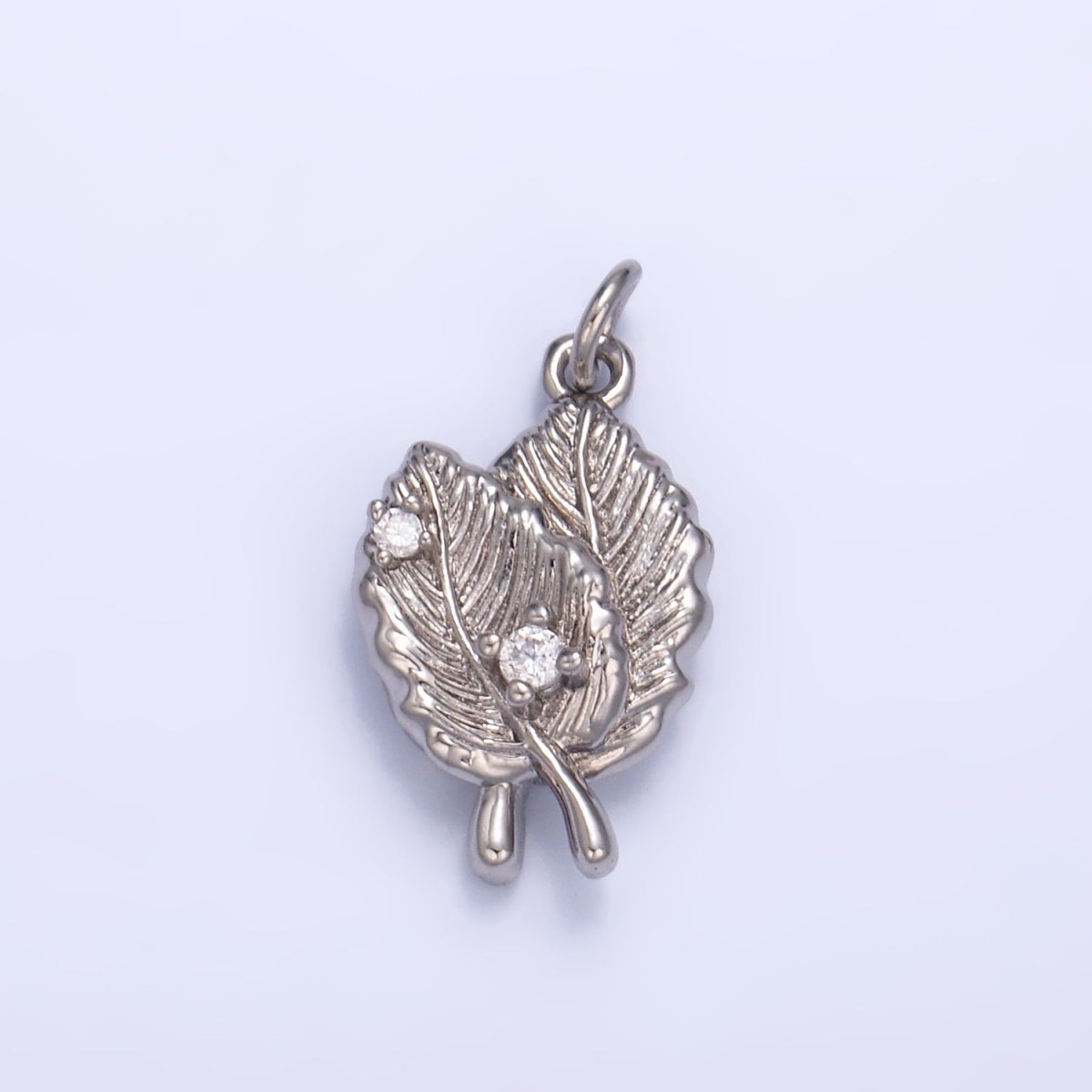 24K Gold Filled Leaf Nature CZ Multidimensional 3D Charm in Gold &amp; Silver | W794