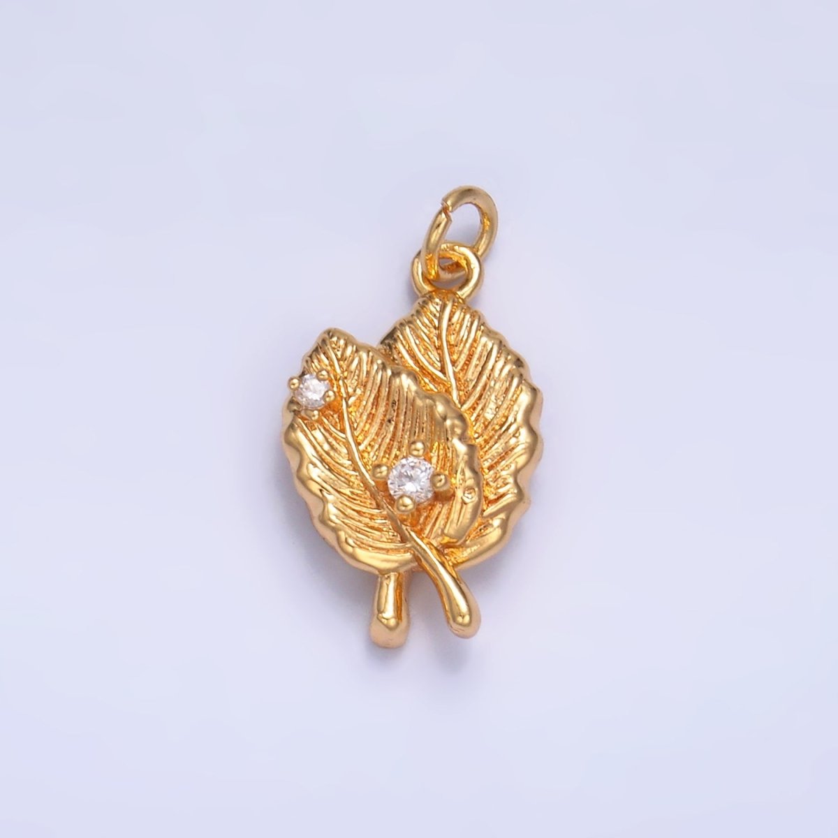 24K Gold Filled Leaf Nature CZ Multidimensional 3D Charm in Gold &amp; Silver | W794