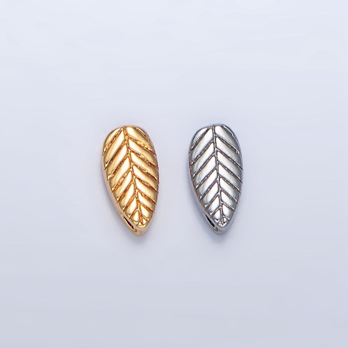 24K Gold Filled Leaf Nature Engraved Bead in Gold &amp; Silver | B912