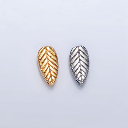 24K Gold Filled Leaf Nature Engraved Bead in Gold &amp; Silver | B912