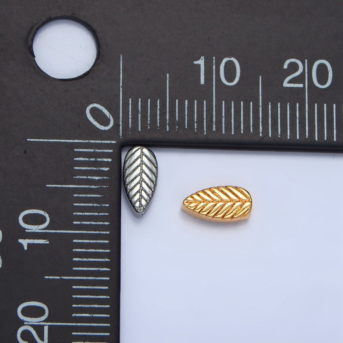 24K Gold Filled Leaf Nature Engraved Bead in Gold &amp; Silver | B912