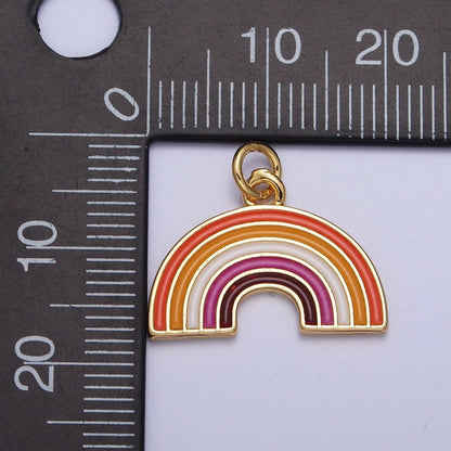 24K Gold Filled Lesbian LGBTQ Pride Flag Gradient Enamel Rainbow Charm For Jewelry Making  AG-111