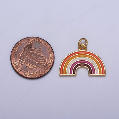 24K Gold Filled Lesbian LGBTQ Pride Flag Gradient Enamel Rainbow Charm For Jewelry Making  AG-111