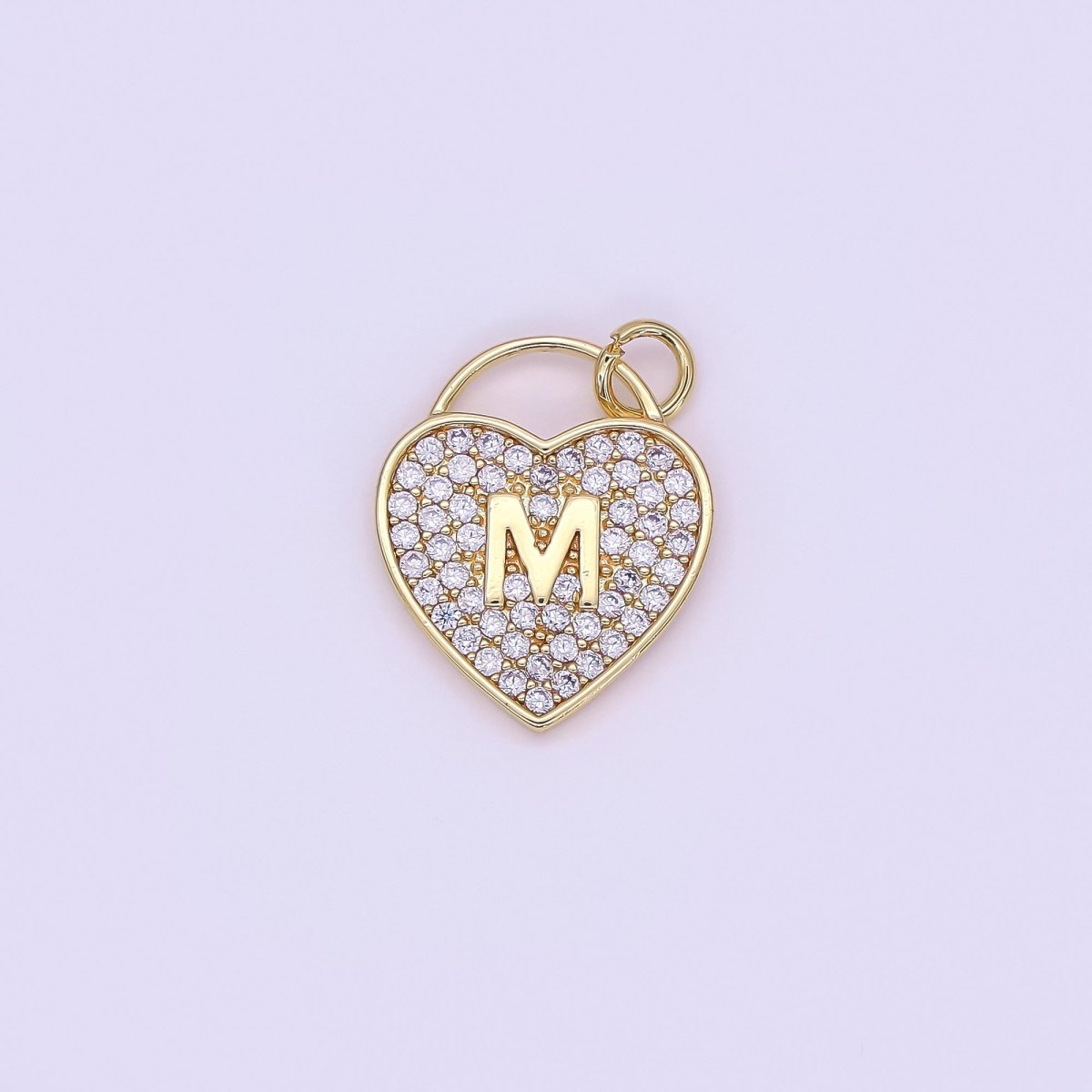 24K Gold Filled Letter Initial Micro Paved CZ Heart Padlock Charm | AF001 - AF013