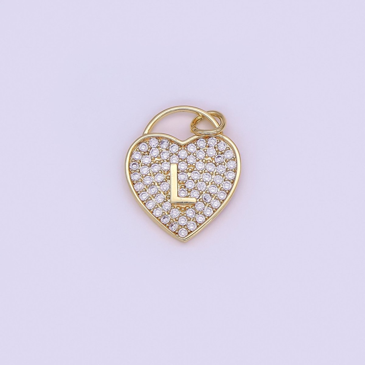 24K Gold Filled Letter Initial Micro Paved CZ Heart Padlock Charm | AF001 - AF013