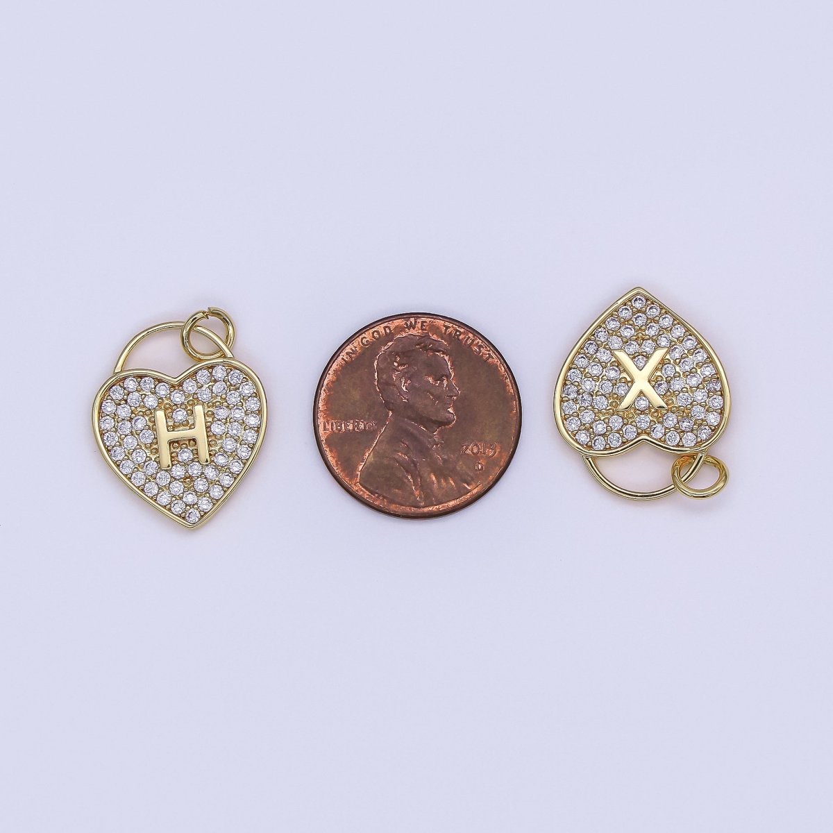 24K Gold Filled Letter Initial Micro Paved CZ Heart Padlock Charm | AF001 - AF013