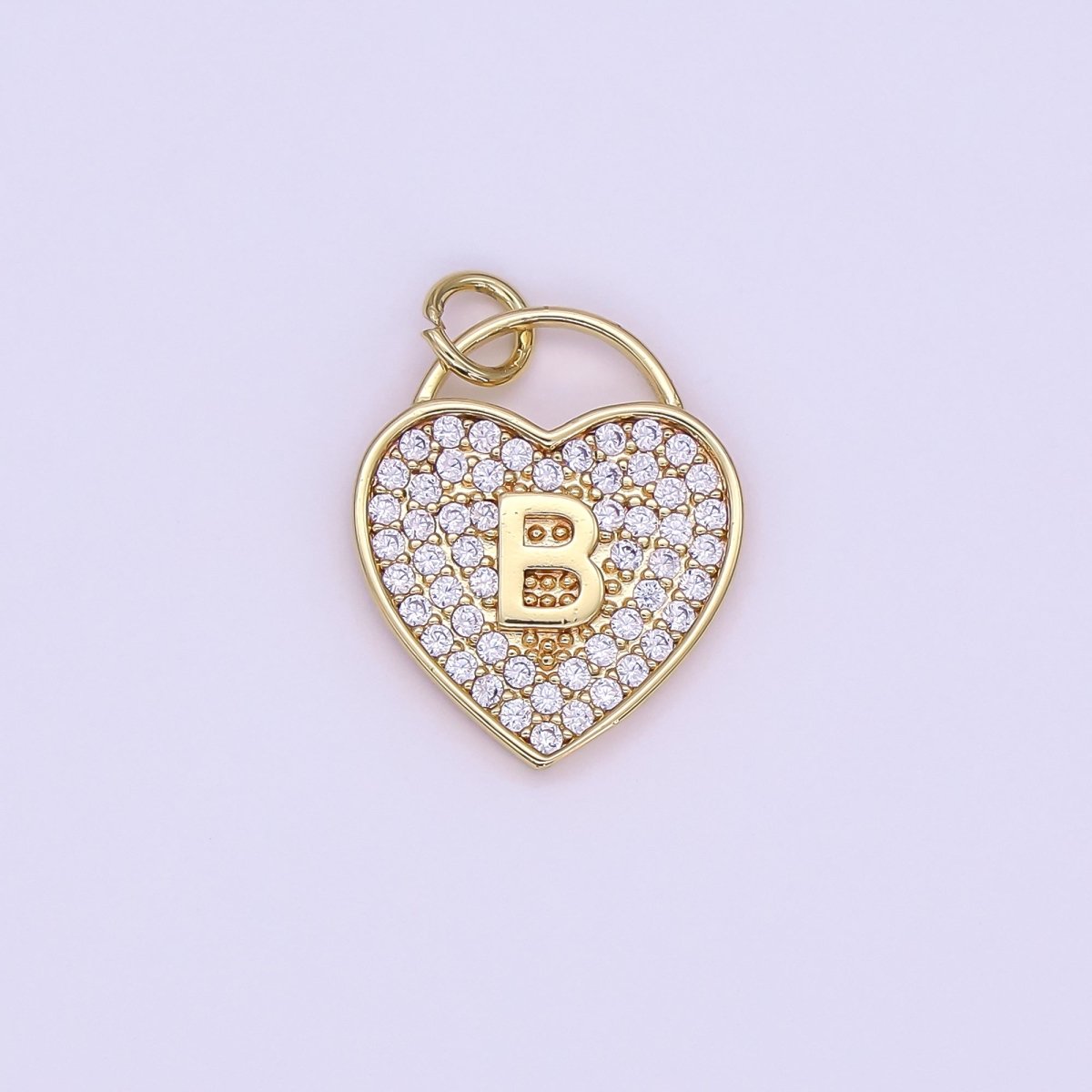 24K Gold Filled Letter Initial Micro Paved CZ Heart Padlock Charm | AF001 - AF013