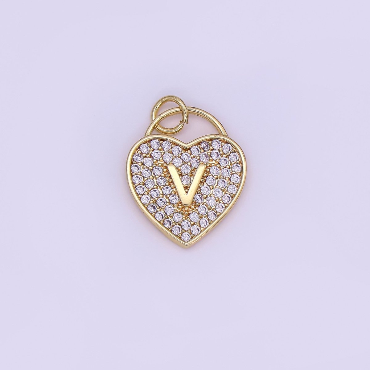 24K Gold Filled Letter Initial Micro Paved CZ Heart Padlock Charm | AF001 - AF013