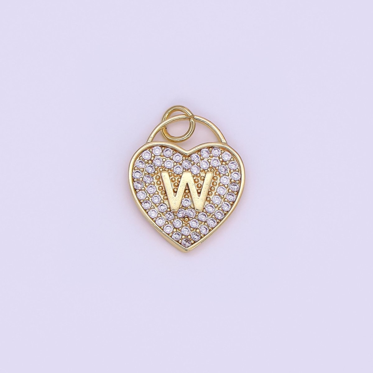 24K Gold Filled Letter Initial Micro Paved CZ Heart Padlock Charm | AF001 - AF013