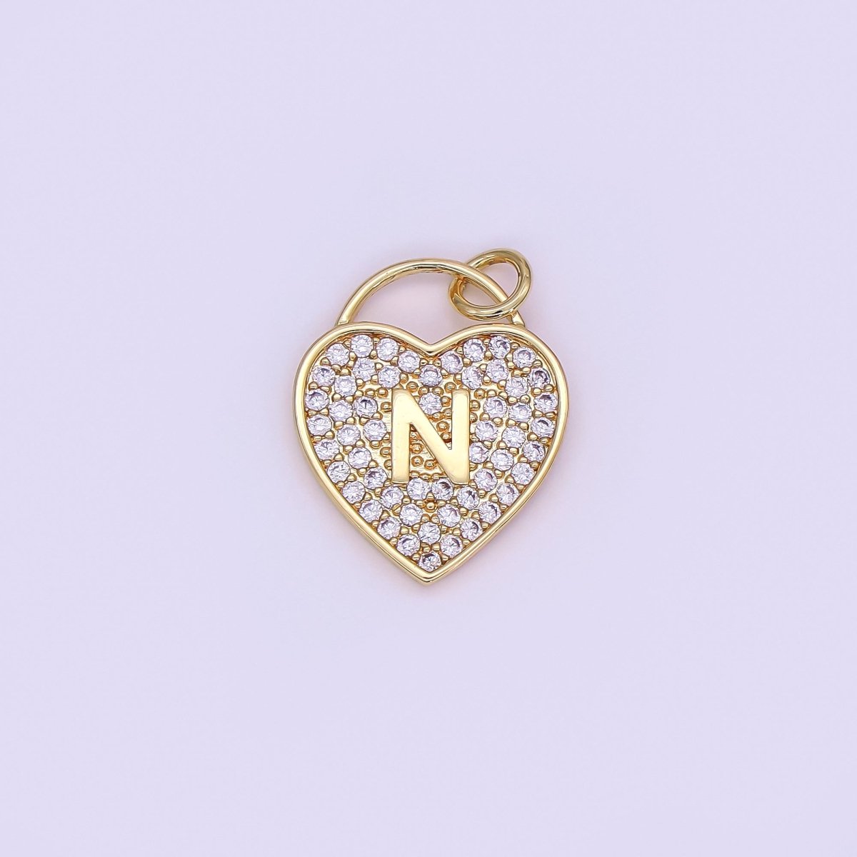 24K Gold Filled Letter Initial Micro Paved CZ Heart Padlock Charm | AF001 - AF013