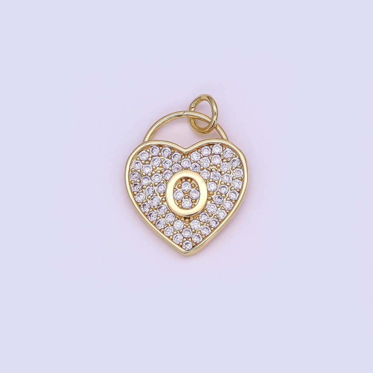 24K Gold Filled Letter Initial Micro Paved CZ Heart Padlock Charm | AF001 - AF013