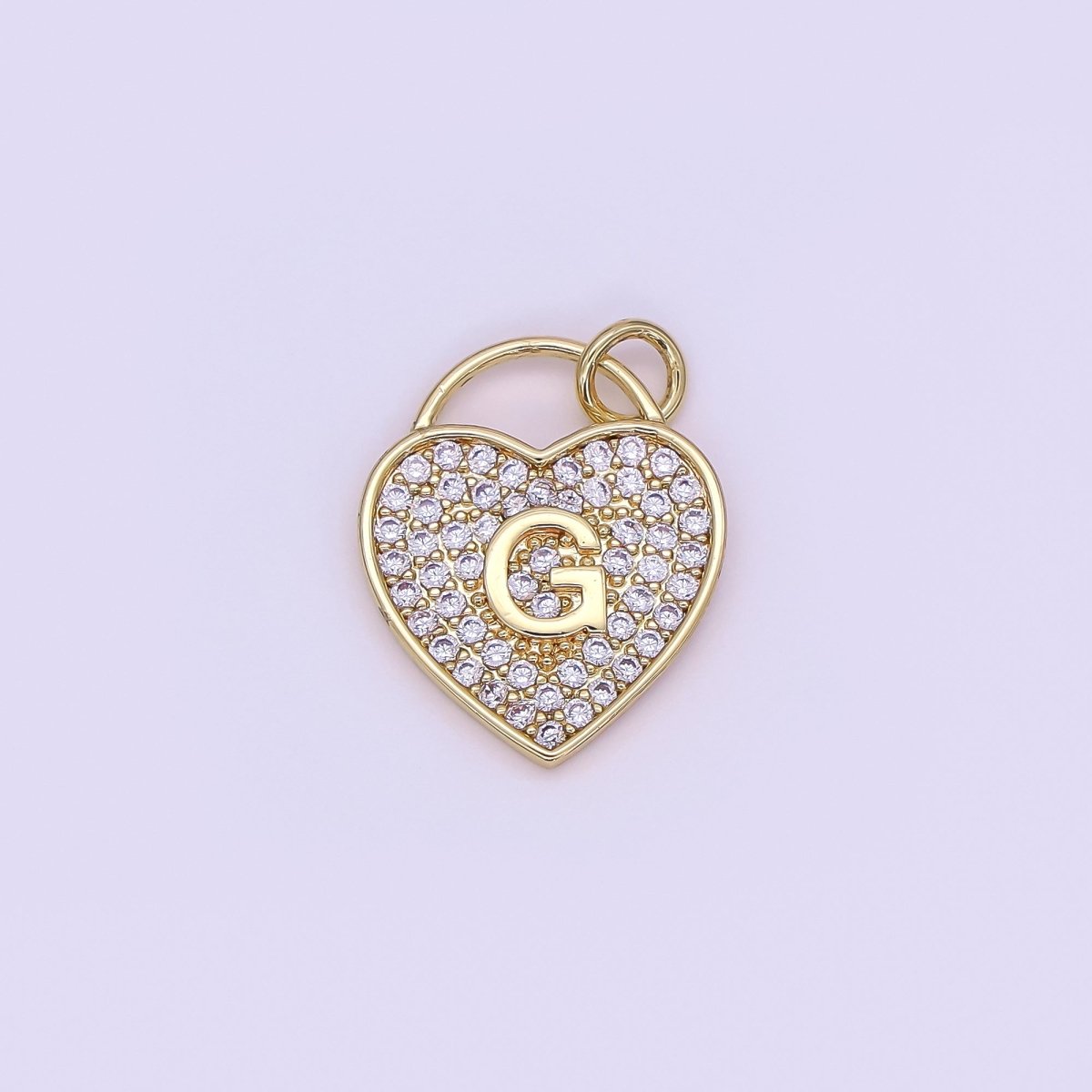 24K Gold Filled Letter Initial Micro Paved CZ Heart Padlock Charm | AF001 - AF013