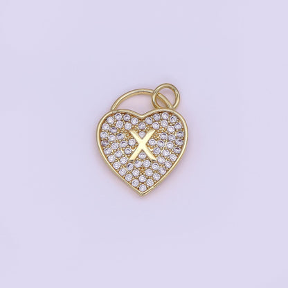 24K Gold Filled Letter Initial Micro Paved CZ Heart Padlock Charm | AF001 - AF013