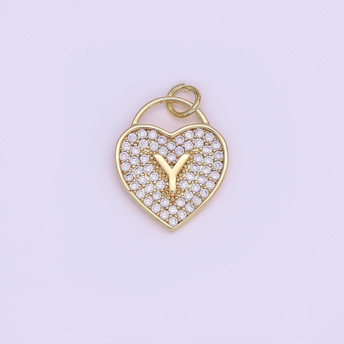 24K Gold Filled Letter Initial Micro Paved CZ Heart Padlock Charm | AF001 - AF013