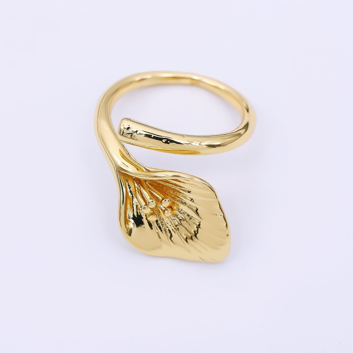 24K Gold Filled Lily-Flow Wrapped Round Flower Open Adjustable Ring | O-1470